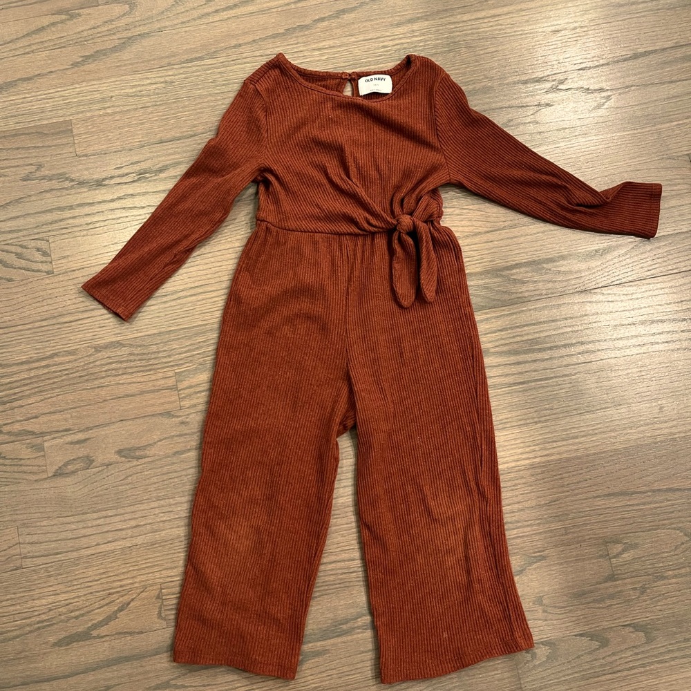 GIRLS JUMPSUIT rust brown ribbed jumpsuit sz 6-7